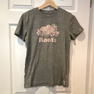 Roots Gray Short Sleeve Tee With Pink Logo